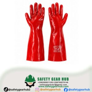 Heavy-Duty Red PVC Chemical Resistant Safety Gloves
